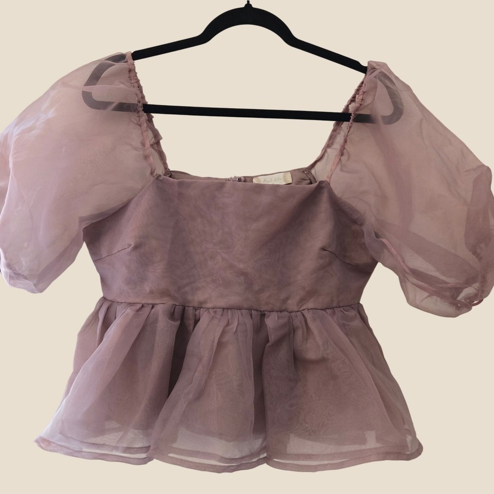 Altar'd State Mauve Pink Organza Puff Sleeve Peplum Top BMT1230C-1 Womens Medium
